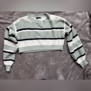 SHEIN Crop Top Knit Sweater in White and Light Green